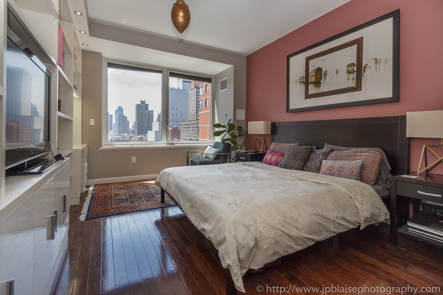 Interior photographer new york master bedroom of midtown west apartment