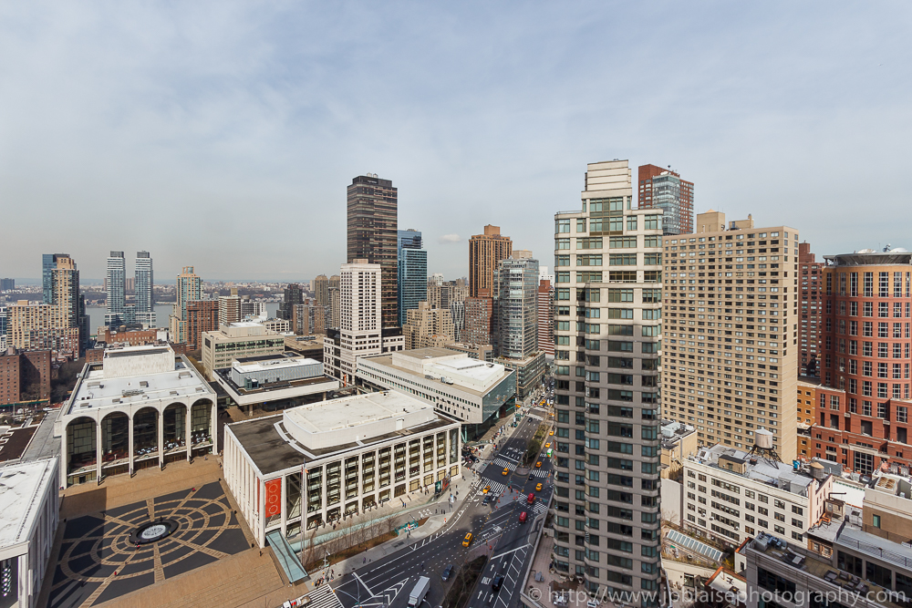 Interior photographer work view of the metropolitan opera and the manhattan skyline from Upper west side apartment