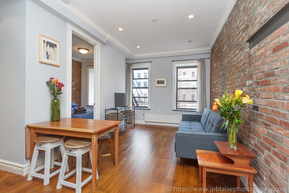 Real estate photography session in the East Village of New York, living room of a 2 bedroom apartment